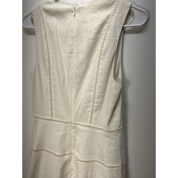 Theory  Women’s Off V Neck Flare Mini Dress Cream Linen Bland Sz 6 - Picture 10 of 14